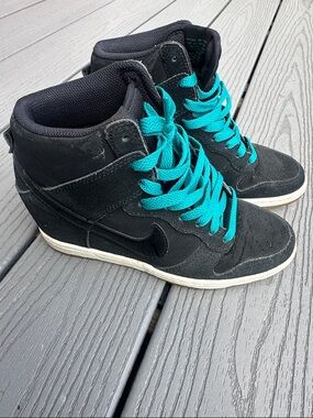 Nike Black High-Top Sneakers with Teal Laces